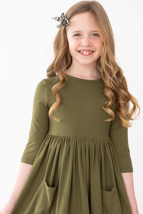 olive-pocket-twirl-dress Mila &  Rose - Sophia's Style-Olive Pocket Twirl Dress-6-12M--1